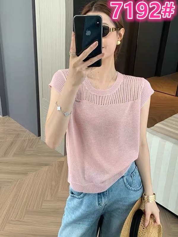 여름 신제품 라운드 넥 Feifei 소매 홀로우 아웃 조심해. 기계 디자인 센스 풀오버 얇은 스타일 니트 스웨터