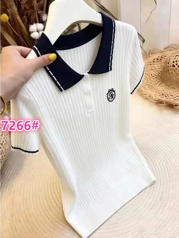 학원 스타일 POLO 칼라 배색 니트 스웨터 여성용 짧은 소매 몸매 가꾸기 휘장 패턴 빅 사이즈 여름 새로운 풀오버 맨위