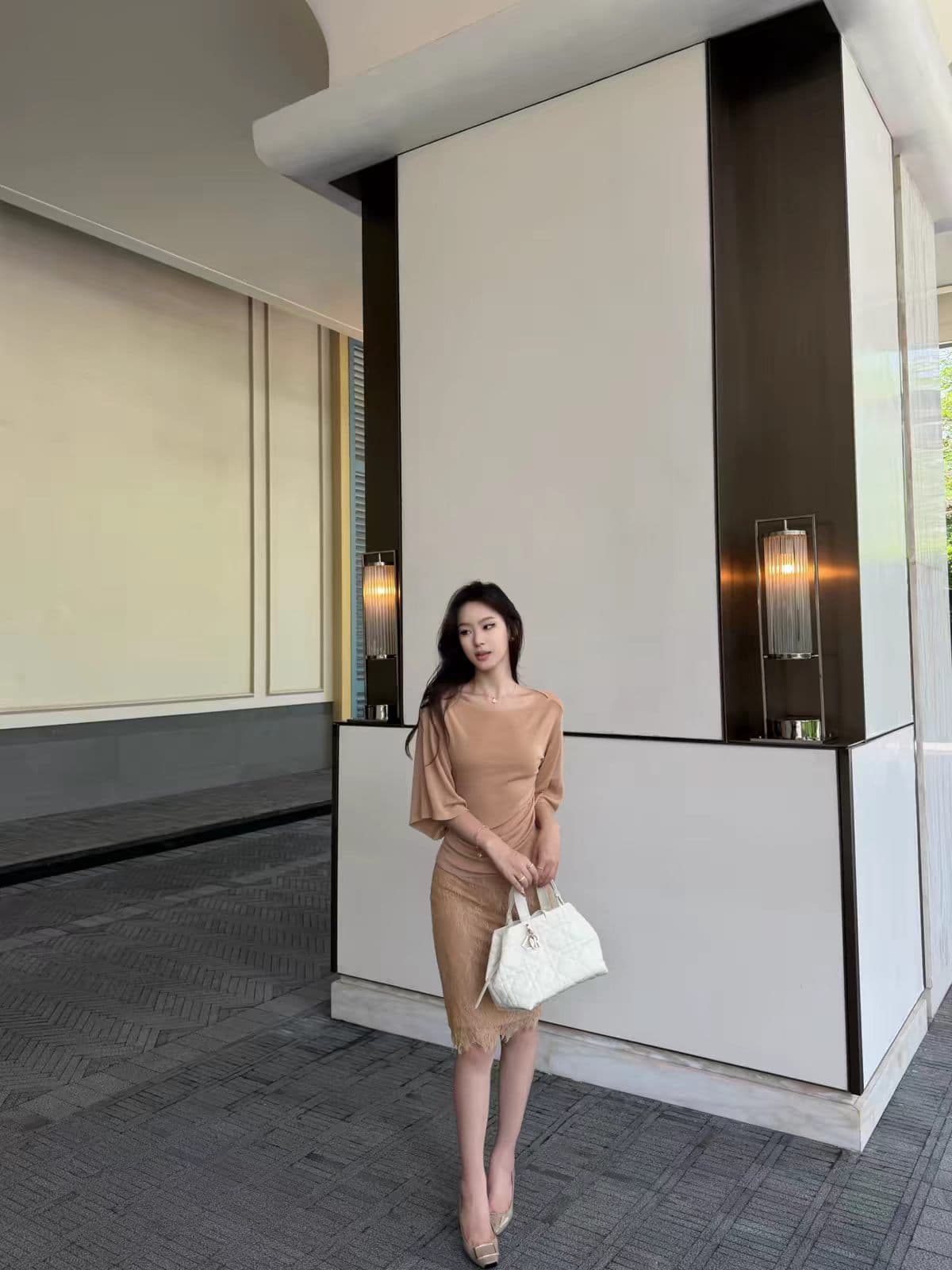 5werkwen 우아함 품격 자매 보트넥 1oo 라이 경기 서울 펌프 Pleat 허리 수축 슬림해 보이는 중간 소매 니트 스웨터 이미지 3