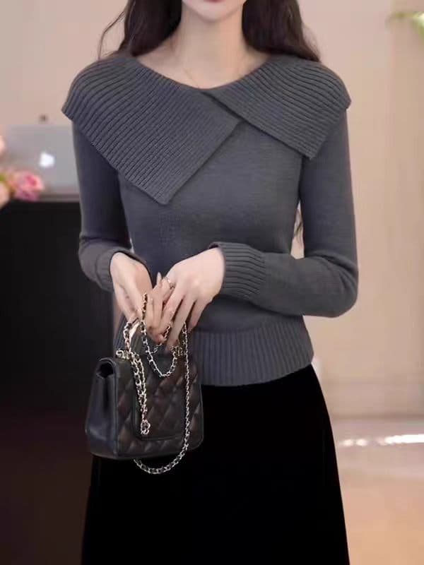 희 기타 아름다움 부드러운 느긋한 바람 프릴 비대칭 녹색 스웨터 여자 루즈핏 디자인 센스 고급 센스 니트 스웨터 이미지 2