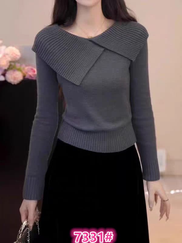 희 기타 아름다움 부드러운 느긋한 바람 프릴 비대칭 녹색 스웨터 여자 루즈핏 디자인 센스 고급 센스 니트 스웨터