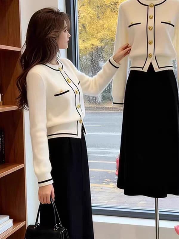 프랑스식 고급 센스 화이트 니트 오픈 가디건 여성 2026 가을 겨울 새로운 고유 한 아름다운 세련된 외국 가스 인사이드 잡아라. 의류 이미지 4