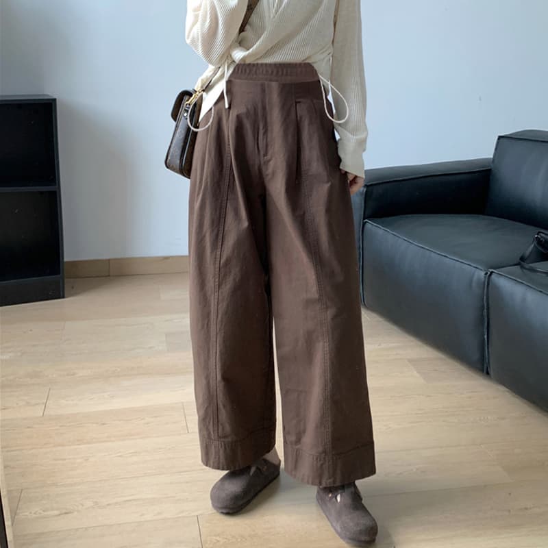 지금 임산부 가을 겨울 새로운 패치워크 3 차원 더블 Pleat 넓은 측면 9 포인트 루즈핏 스트레이트 캐주얼 하이웨이스트 와이드 레그 팬츠 이미지 3