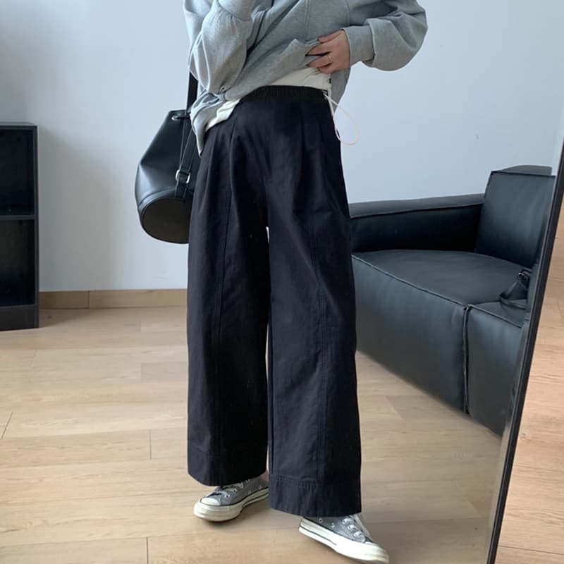 지금 임산부 가을 겨울 새로운 패치워크 3 차원 더블 Pleat 넓은 측면 9 포인트 루즈핏 스트레이트 캐주얼 하이웨이스트 와이드 레그 팬츠 이미지 2