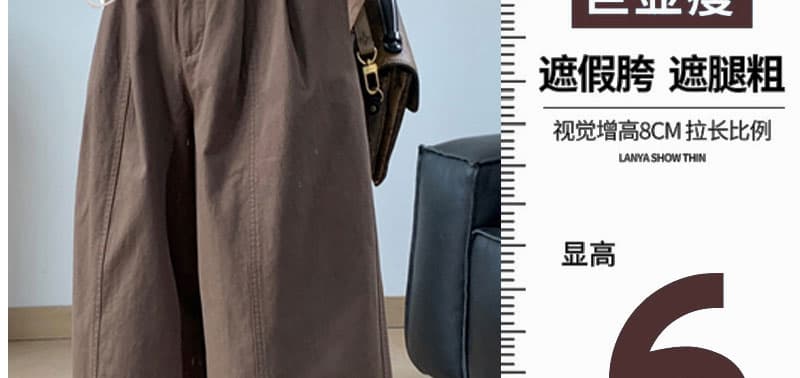 지금 임산부 가을 겨울 새로운 패치워크 3 차원 더블 Pleat 넓은 측면 9 포인트 루즈핏 스트레이트 캐주얼 하이웨이스트 와이드 레그 팬츠 상세 이미지 9