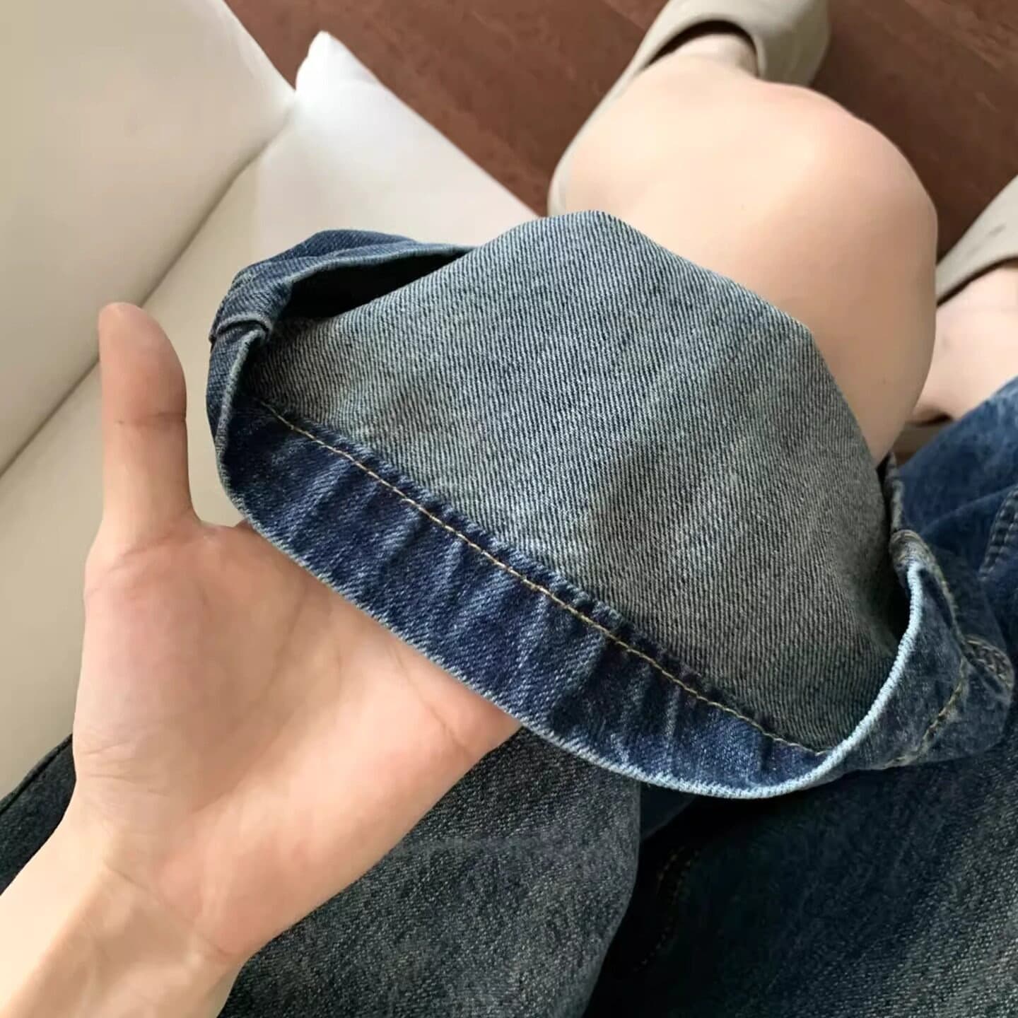 아메리칸 레트로 7 점 데님 반바지 여성 여름 빅 사이즈 지방 mm 하이웨이스트 루즈핏 슬림해 보이는 넓은 다리 스트레이트 중 바지 이미지 5