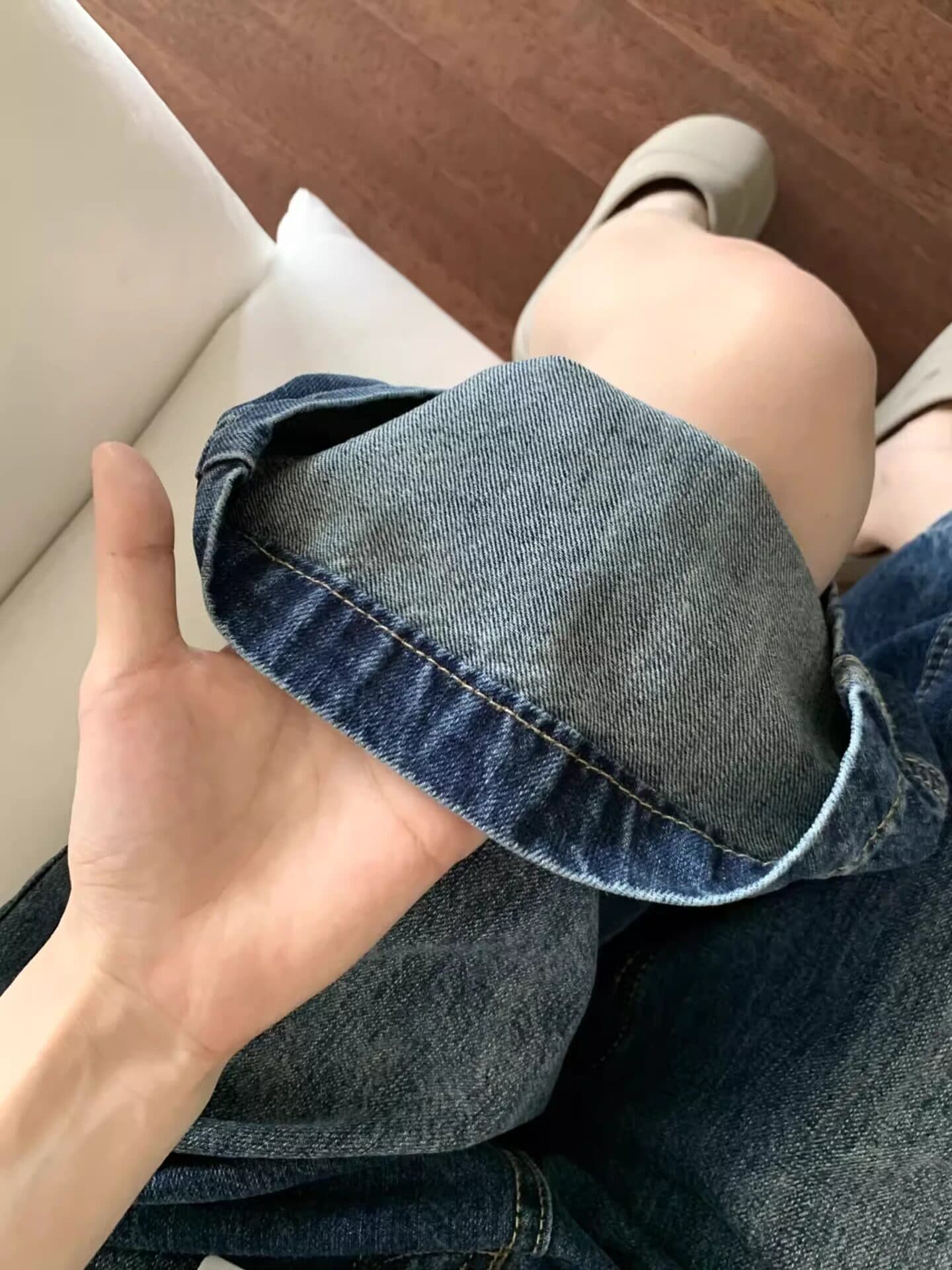 아메리칸 레트로 7 점 데님 반바지 여성 여름 빅 사이즈 지방 mm 하이웨이스트 루즈핏 슬림해 보이는 넓은 다리 스트레이트 중 바지 상세 이미지 8