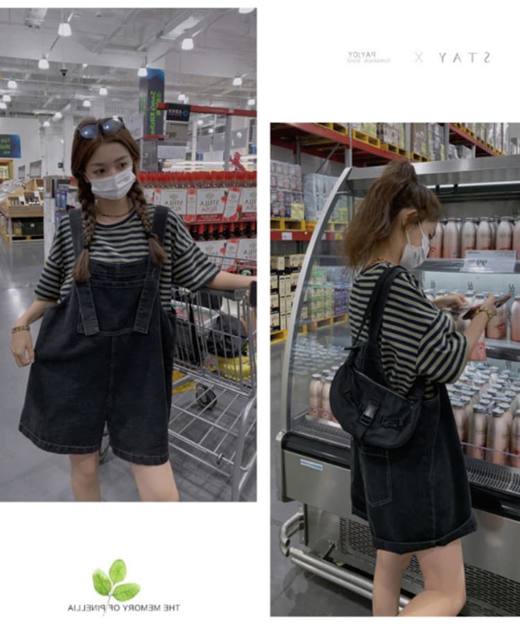 2026 작은 키 데님 멜빵 바지 여자 지방 mm 자매 빅 사이즈 슬림해 보이는 배 모양 몸 루즈핏 연령 감소 반바지 상세 이미지 13