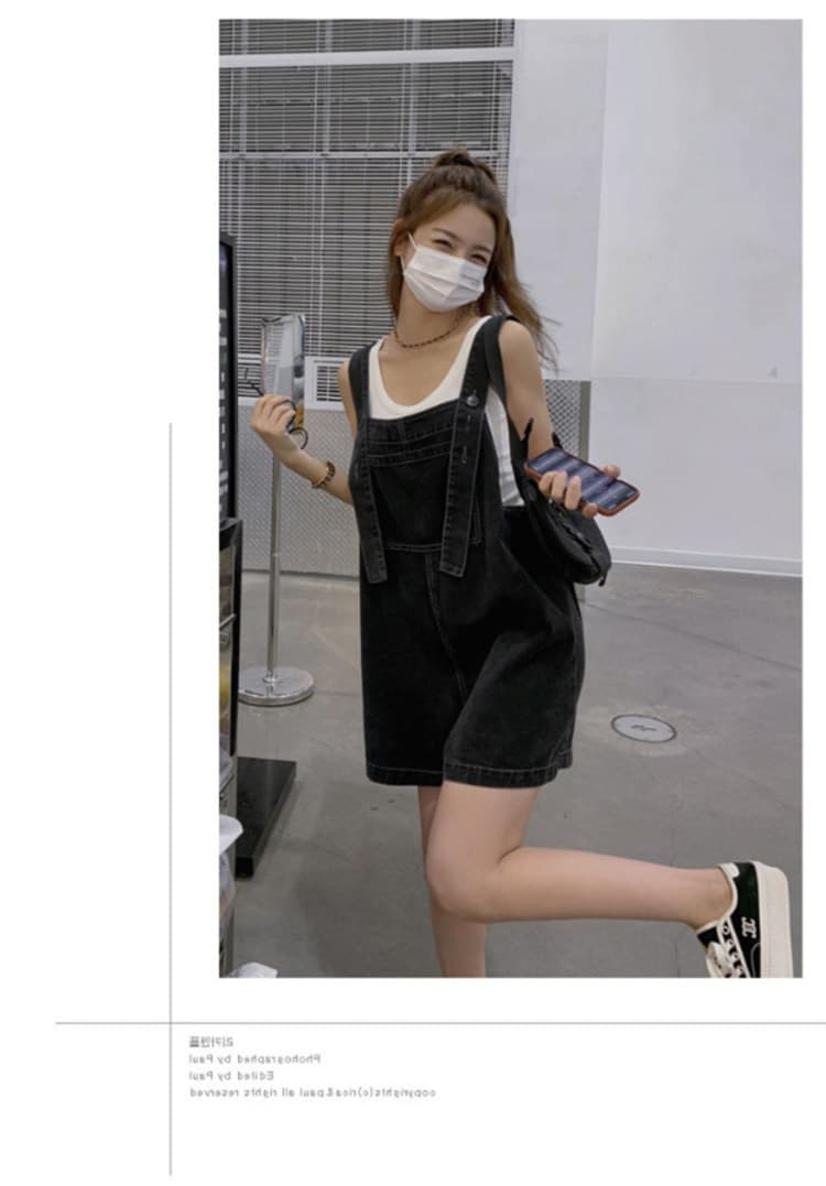 2026 작은 키 데님 멜빵 바지 여자 지방 mm 자매 빅 사이즈 슬림해 보이는 배 모양 몸 루즈핏 연령 감소 반바지 상세 이미지 17