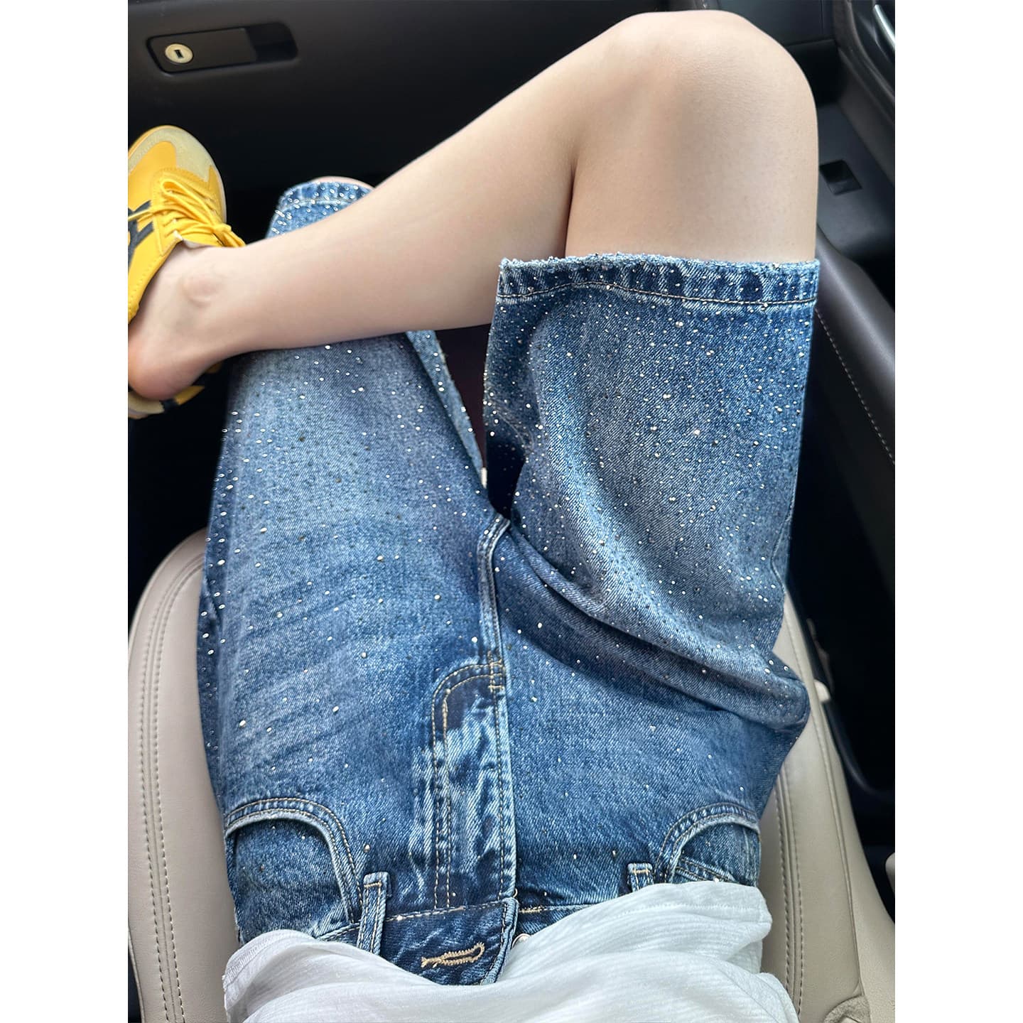 레트로 블루 핫픽스 5 점 청바지 여성 여름 새로운 빅 사이즈 지방 mm 디자인 센스 하이웨이스트 루즈핏 넓은 다리가 짧다. 바지 이미지 5