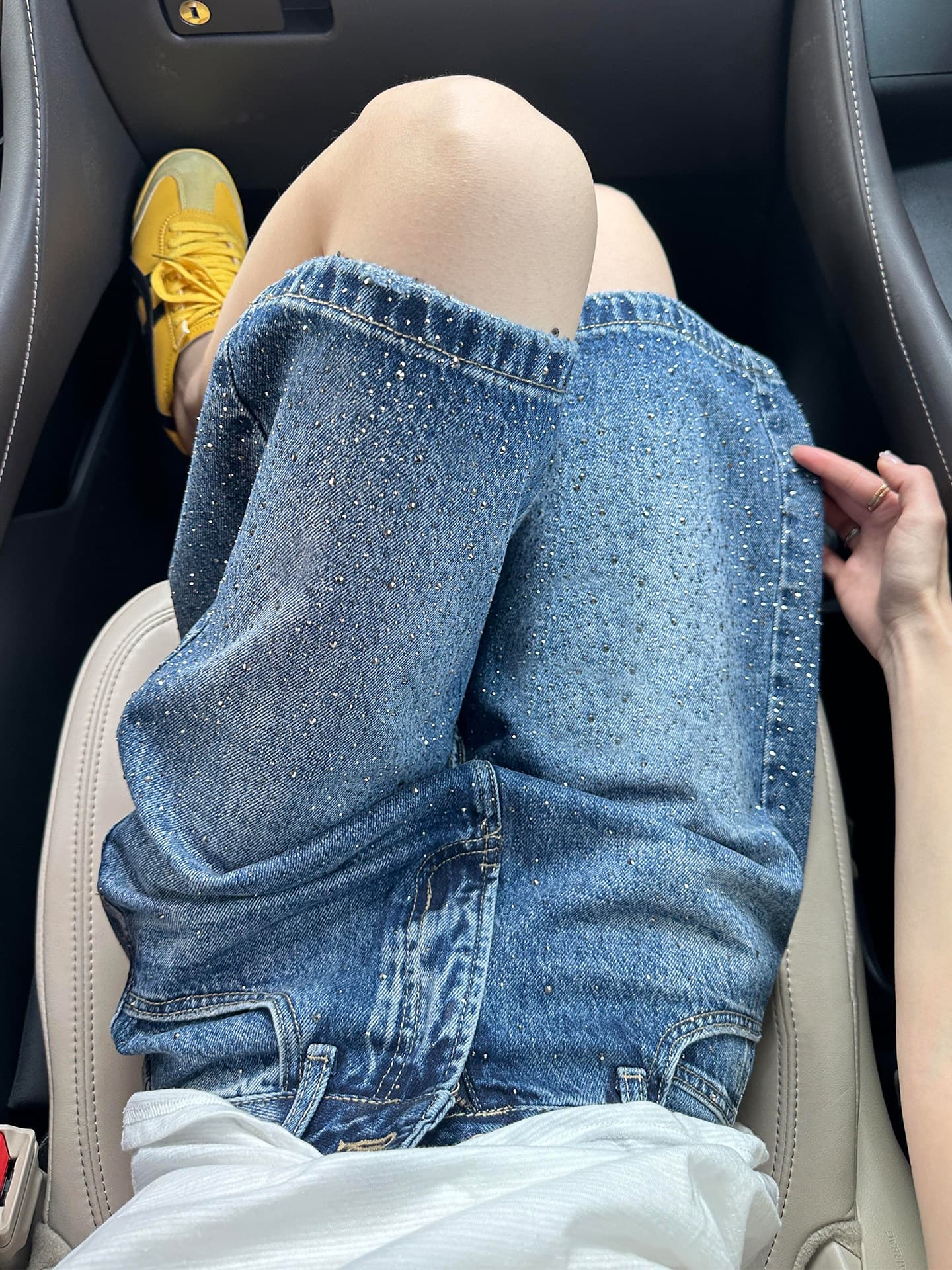레트로 블루 핫픽스 5 점 청바지 여성 여름 새로운 빅 사이즈 지방 mm 디자인 센스 하이웨이스트 루즈핏 넓은 다리가 짧다. 바지 상세 이미지 1