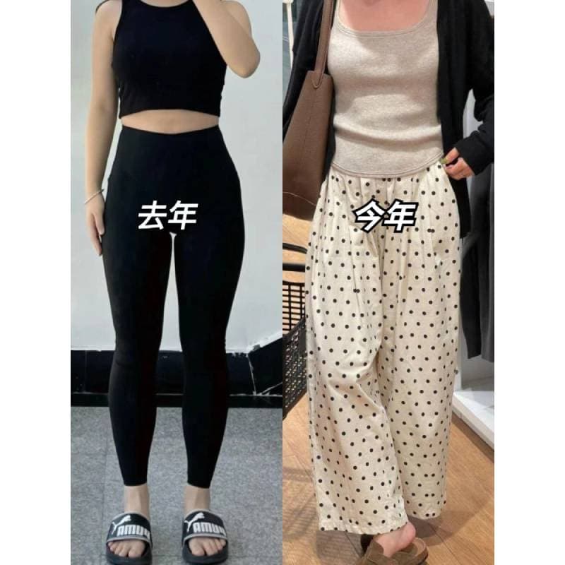 여름 얇은 스타일 작은 키 도트 무늬 풍선 바지 여성 빅 사이즈 지방 mm 표지 넓적 다리 디자인 센스 작은 대중 일본식 캐주얼 와이드 레그 팬츠 이미지 2
