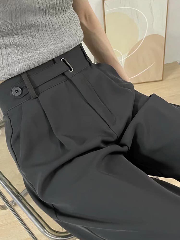 배 모양 몸 캐주얼 정장 바지 여성 여름 새로운 빅 사이즈 지방 mm 하이웨이스트 루즈핏 도루 센스 슬림해 보이는 넓은 다리 길이 바지 이미지 3