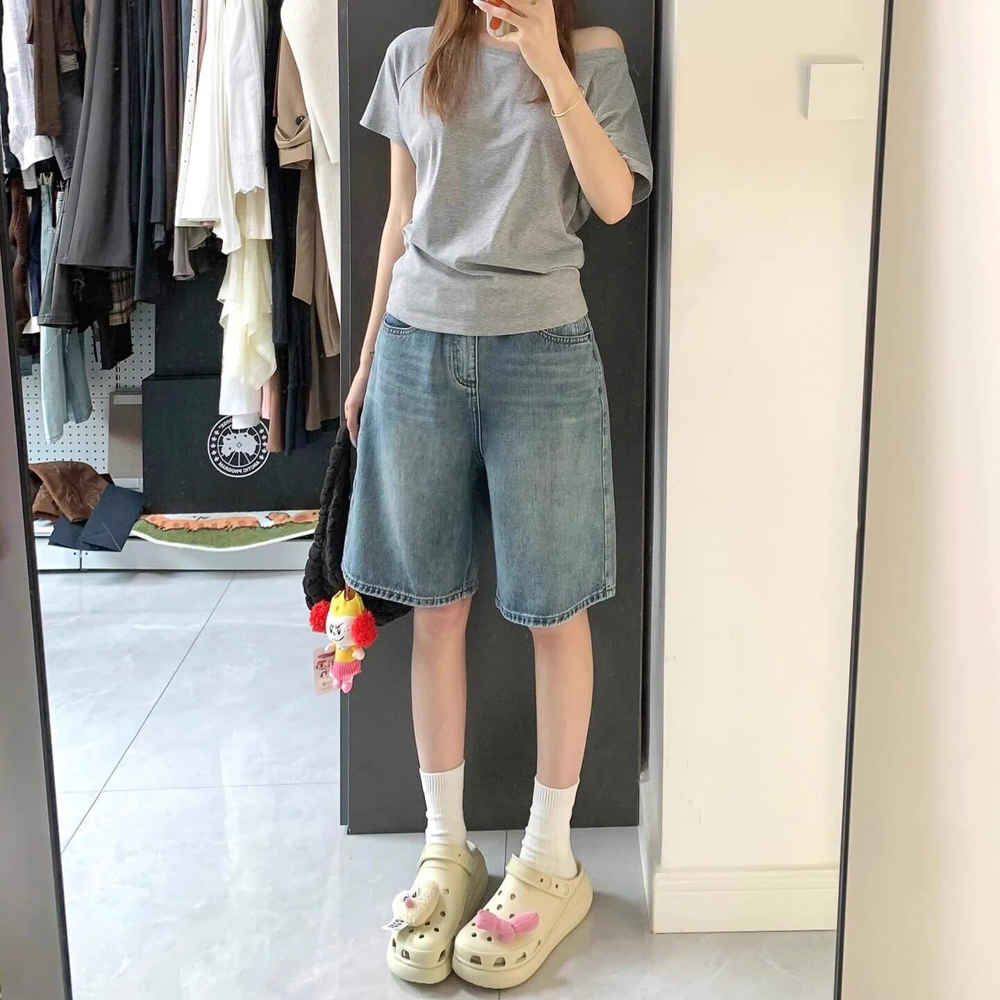 레트로 넓은 다리 데님 반바지 여성 여름 새로운 빅 사이즈 지방 mm 루즈핏 슬림해 보이는 배 모양 몸 5 점 스트레이트 바지 이미지 3