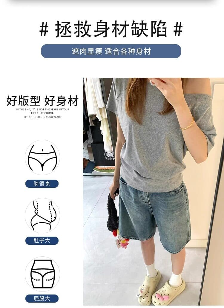 레트로 넓은 다리 데님 반바지 여성 여름 새로운 빅 사이즈 지방 mm 루즈핏 슬림해 보이는 배 모양 몸 5 점 스트레이트 바지 상세 이미지 6