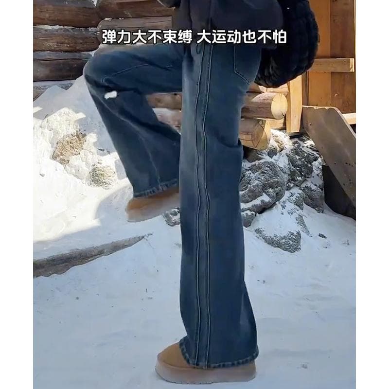 레트로 블루 더블 측면 뼈 넓은 다리 청바지 여성 가을 겨울 지방 mm 빅 사이즈 배 모양 몸 하이웨이스트 표지 넓적 다리 스트레이트 바지 이미지 5