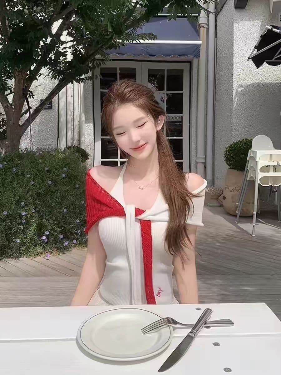 순수한 욕망 핫걸 행침 목 캐미솔 맨위 여성 디자인 센스 작은 대중 다용도 니트 숄 투피스 슈트 봄 여름 상세 이미지 5