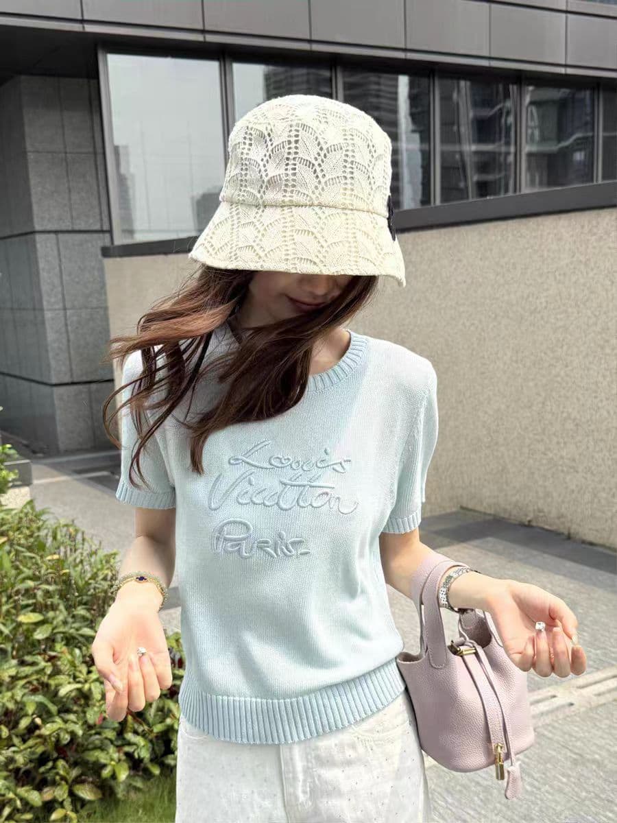여름 새로운 알파벳 자수 니트 반팔 여성 다용도 슬림해 보이는 맨위 얇은 스타일 라이 경기 서울 풀오버 니트 스웨터 이미지 2