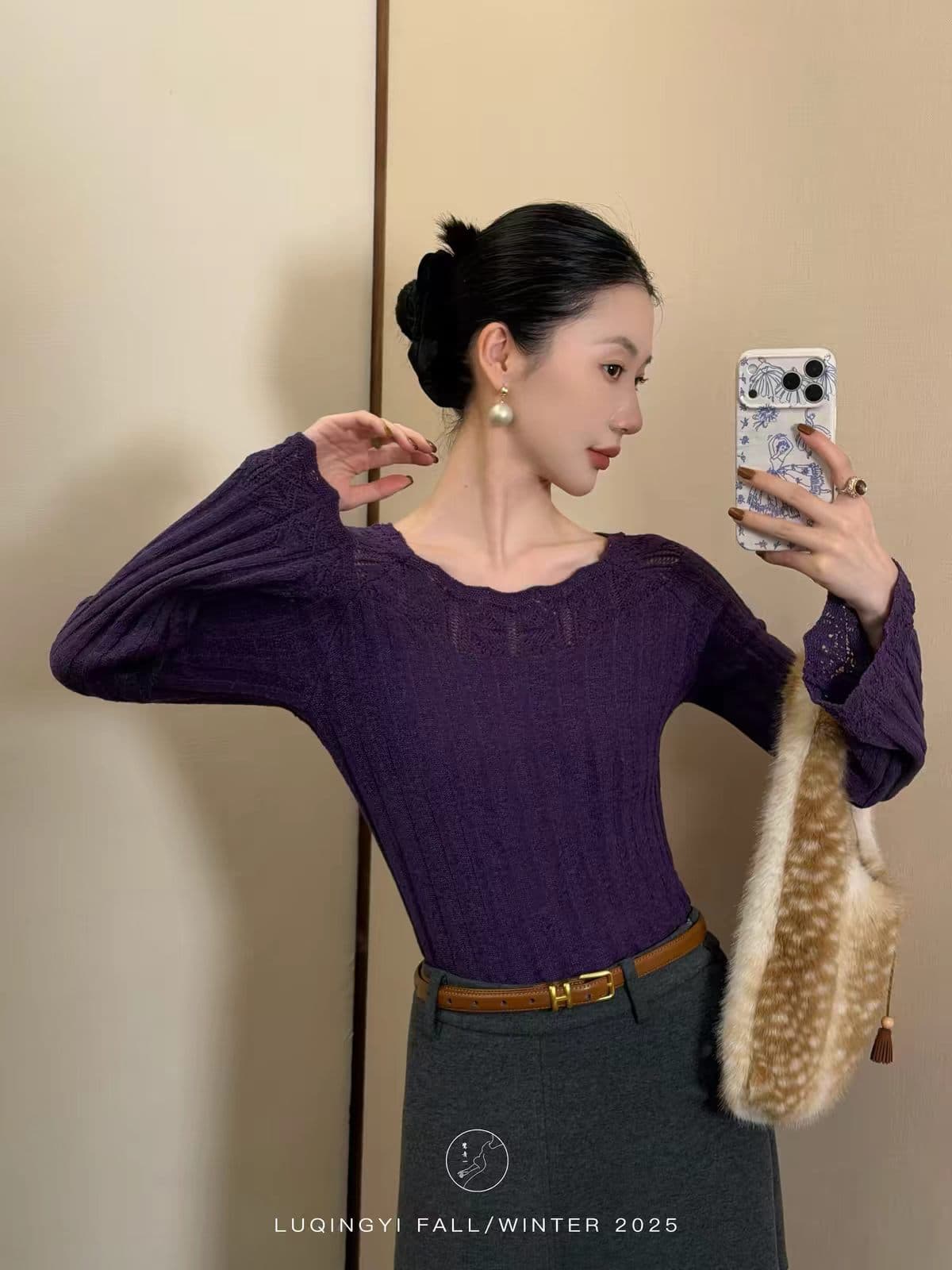 왜가리 녹색 하나 오리지널 잉여금 분말 눈물 프랑스식 니트 스웨터 여성 겨울 레이스 거친 구덩이 기사 몸매 가꾸기 인사이드 가져 가라. 기본 셔츠 이미지 4
