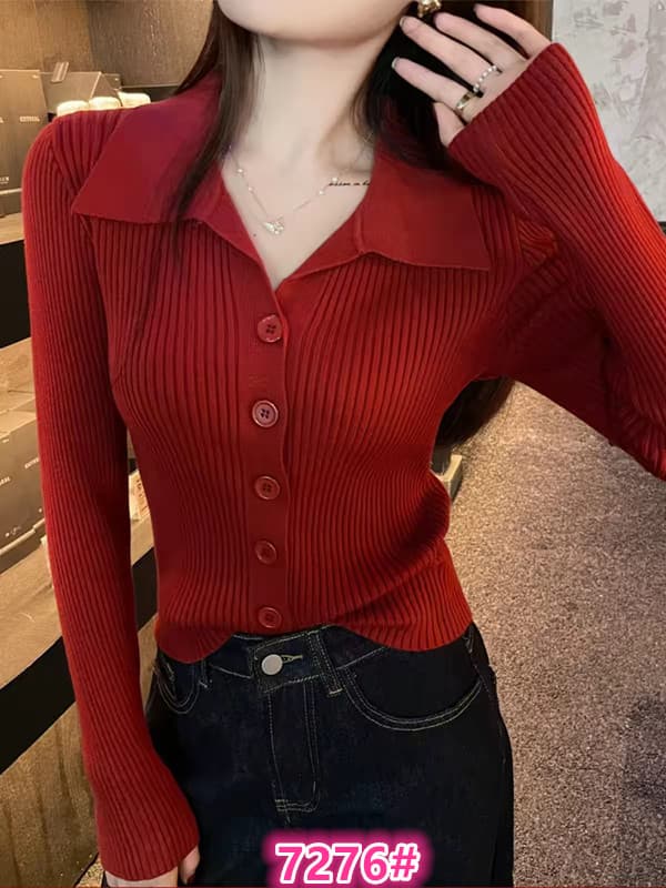 빨간색 POLO 칼라 니트 스웨터 여성 2026 이른 가을 새로운 작은 샤넬 스타일 스웨터 긴팔 만나는 몸매 가꾸기 폴로 칼라 맨위