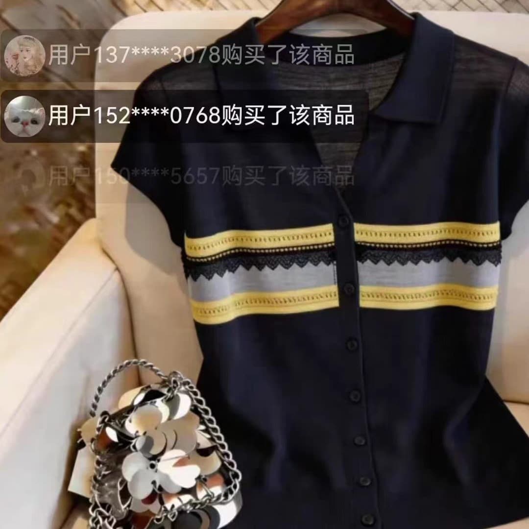품격 POLO 칼라 스트라이프 니트 반팔 티셔츠 여성 2026 새로운 여름 빛 럭셔리 여성 얇은 스타일 오픈 가디건 맨위 이미지 5