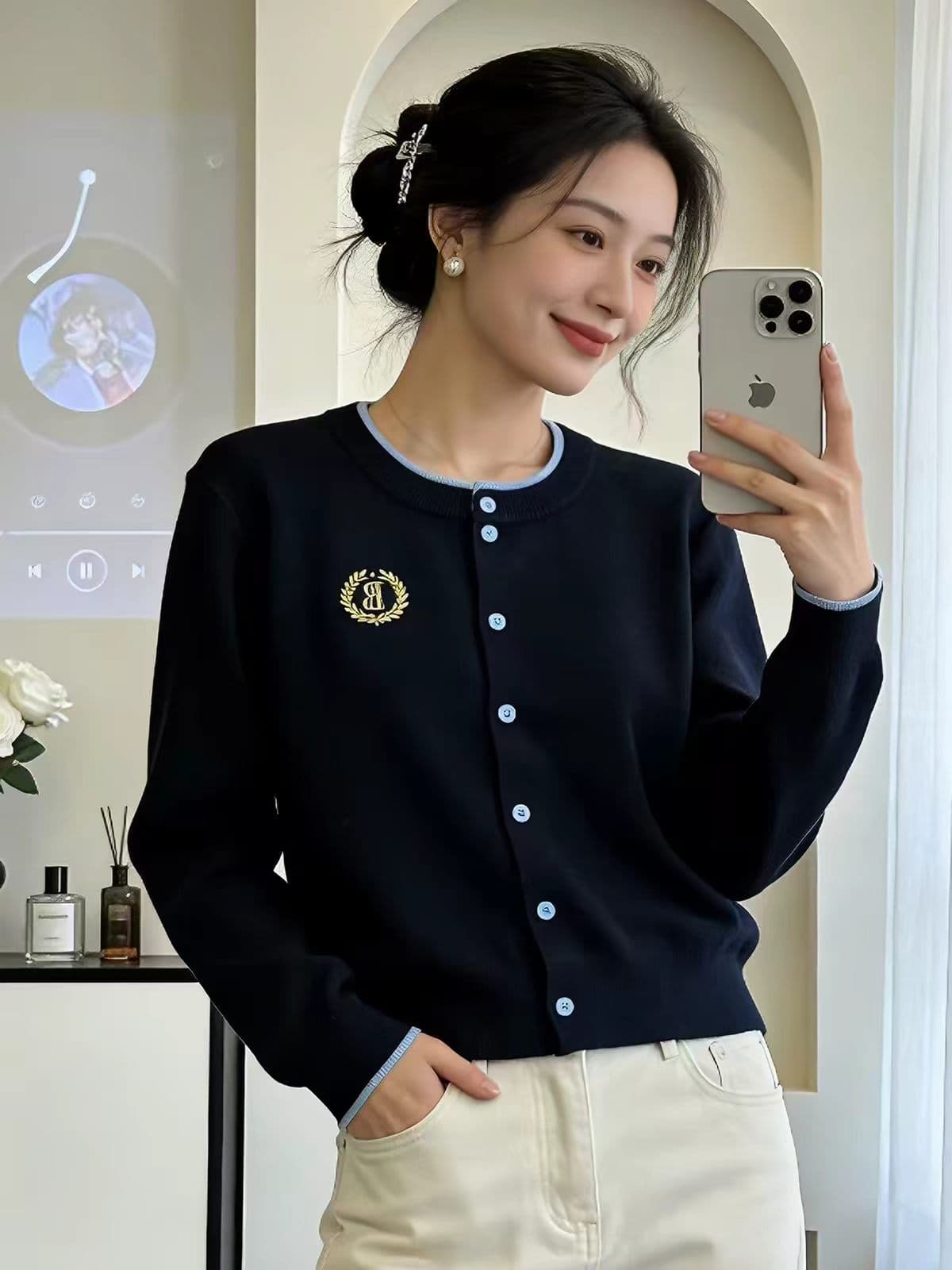 번호 128 한 부서 배색 페이크 레이어드 부드러운 찹쌀 오픈 가디건 가을 겨울철 품격 느긋한 니트 재킷 0968011 이미지 4