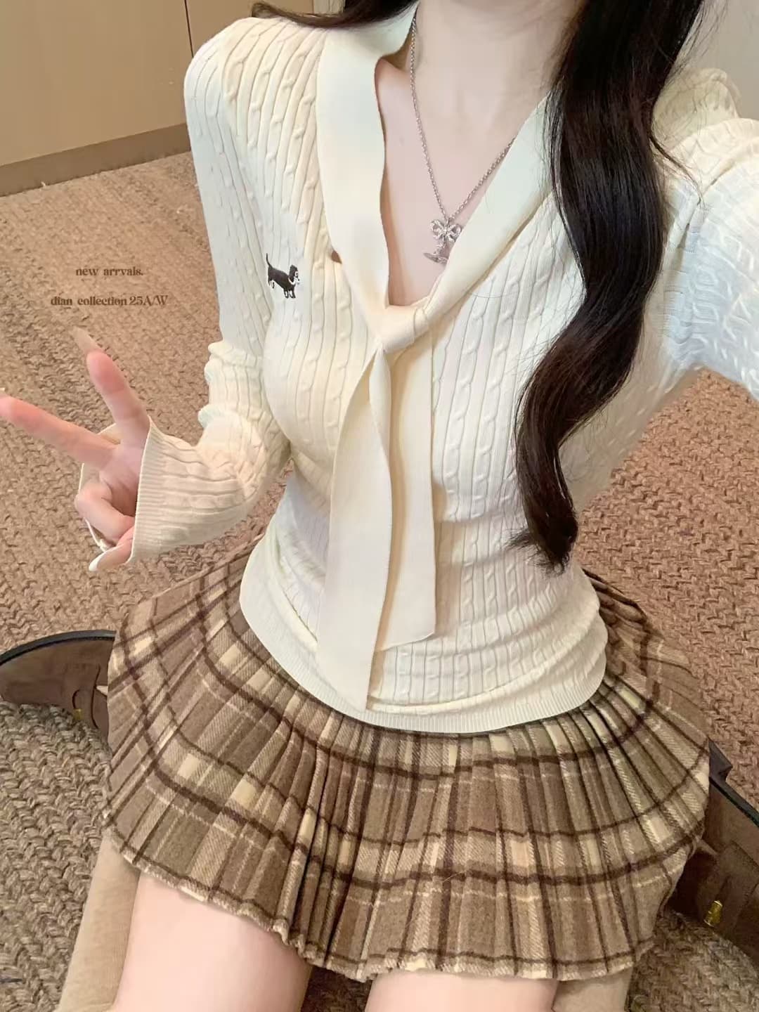 가을 겨울 한국 스타일 품격 몸매 가꾸기 V넥 레이스업 꽈배기 닥스 훈트 앤디 플러시 니트 스웨터 스웨터 이미지 4