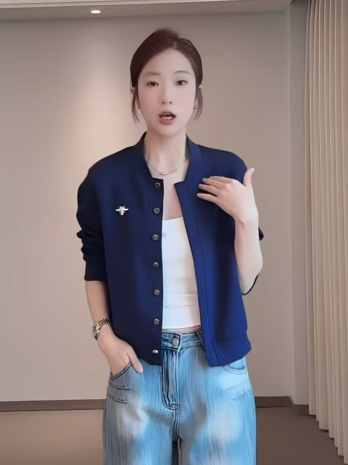 이른 가을 새로운 패션 연령 감소 야구 유니폼 여성 코트 미니멀리즘 자수 캐주얼 운동 다용도 루즈핏 오픈 가디건 맨위 상세 이미지 4