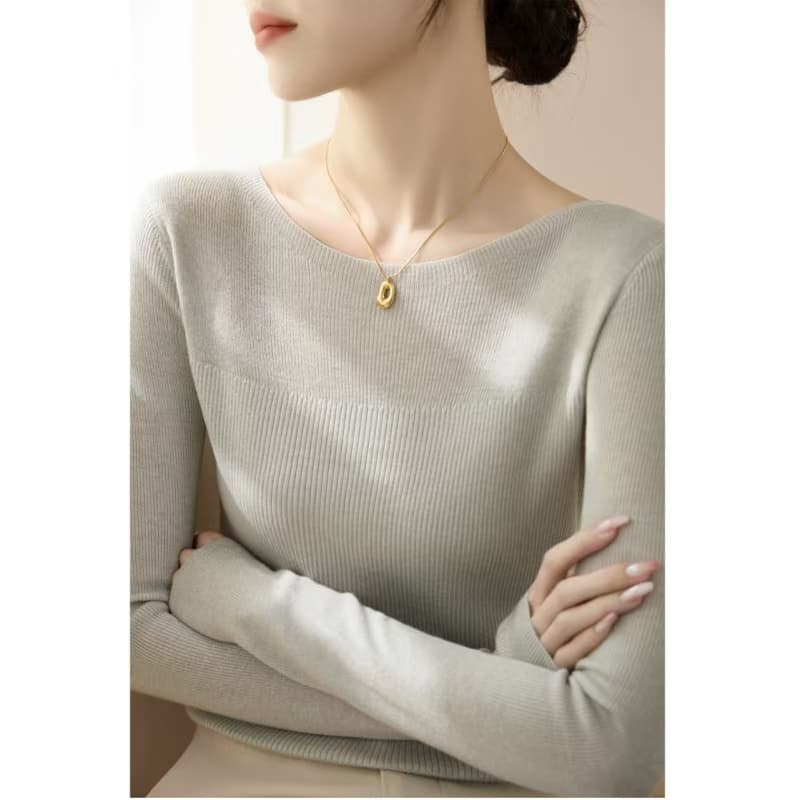 한 부서 고급 센스 보트넥 회색 양모 니트 기본 셔츠 여성 가을 겨울철 빛 럭셔리 바람 몸매 가꾸기 인사이드 잡아라. 의류 이미지 5