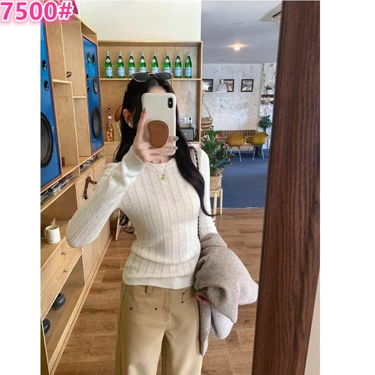 미니멀리즘 바람 단색 홀로우 아웃 라운드 넥 니트 스웨터 여성 의류 가을 몸매 가꾸기 슬림해 보이는 품격 다용도 맨위 상세 이미지 1