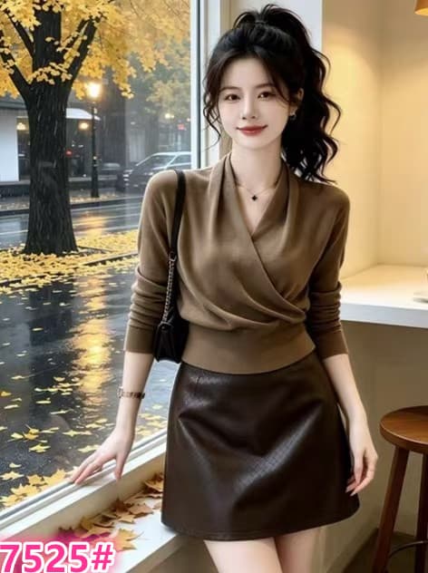 2026 봄 가을 새로운 디자인 센스 빛 럭셔리 레트로 투피스 세트 V넥 니트 맨위 하이웨이스트 반신 치마 세트 트렌디