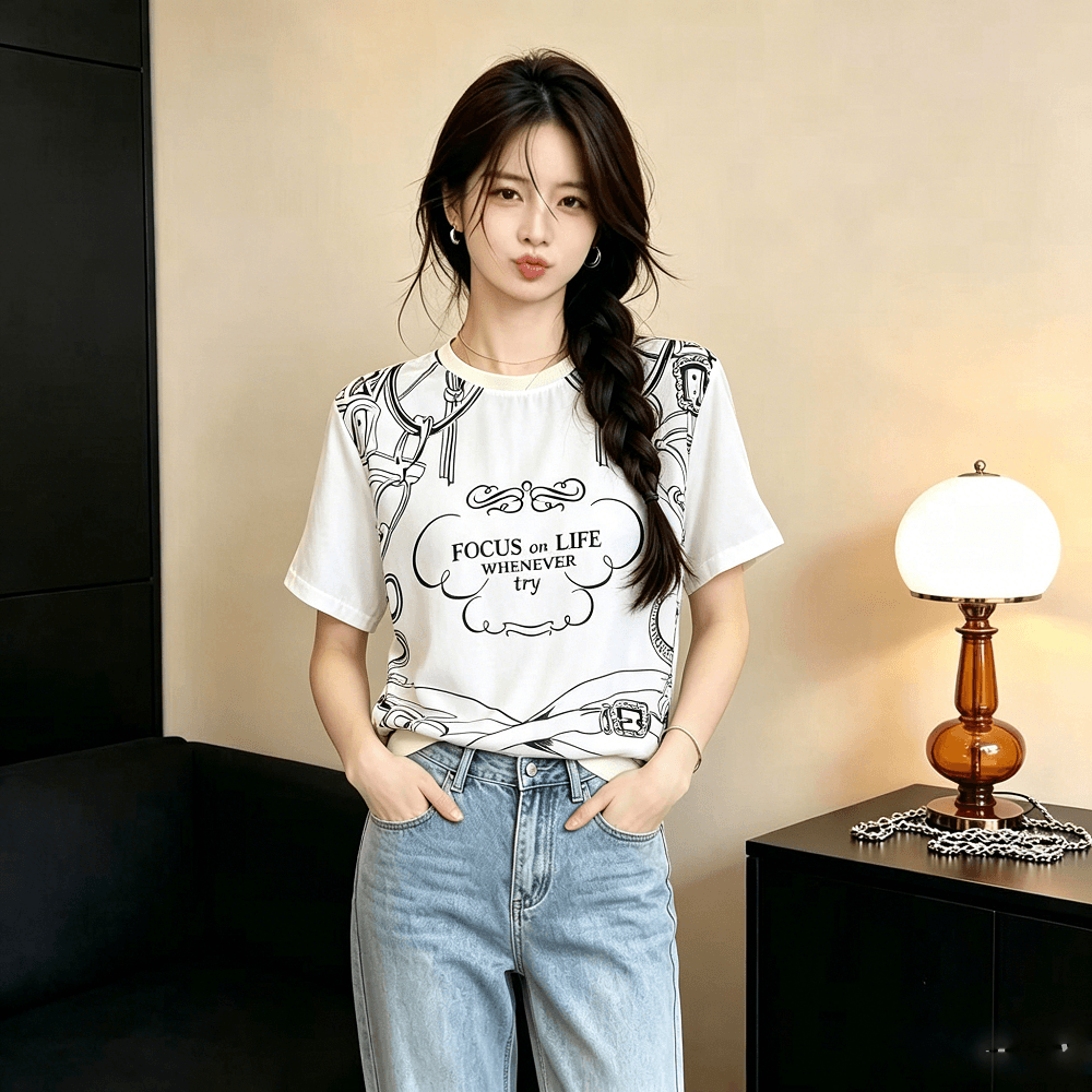 현대 패션 품격 14 남 쌀 실크 더블 크레이프 럭셔리 t 뽕나무 누에 실크 티셔츠 여성용 짧은 소매 2026 여름 새로운 맨위 상세 이미지 6