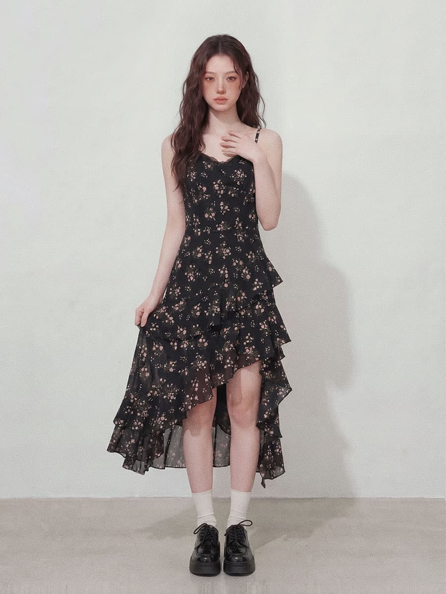 실사 빅 사이즈 여성 의류 이른 가을 고급 센스 불규칙 프랑스식 꽃무늬 슬립 드레스 작은 대중 데님 재킷 세트 이미지 3
