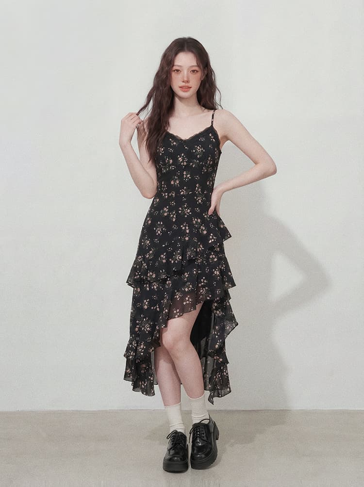 실사 빅 사이즈 여성 의류 이른 가을 고급 센스 불규칙 프랑스식 꽃무늬 슬립 드레스 작은 대중 데님 재킷 세트 상세 이미지 7