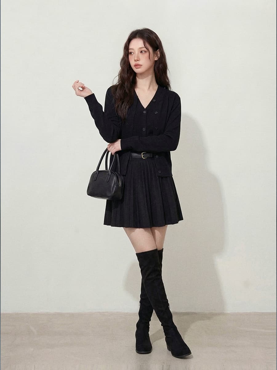 실사 빅 사이즈 여성 의류 l-4xl 가을 고급 센스 니트 오픈 가디건 슬립 드레스 투피스 세트 지방 mm 슬림해 보이는 이미지 3