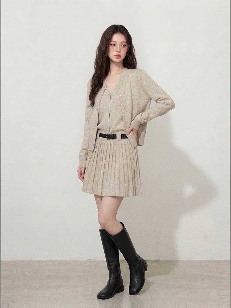 실사 빅 사이즈 여성 의류 l-4xl 가을 고급 센스 니트 오픈 가디건 슬립 드레스 투피스 세트 지방 mm 슬림해 보이는 상세 이미지 4