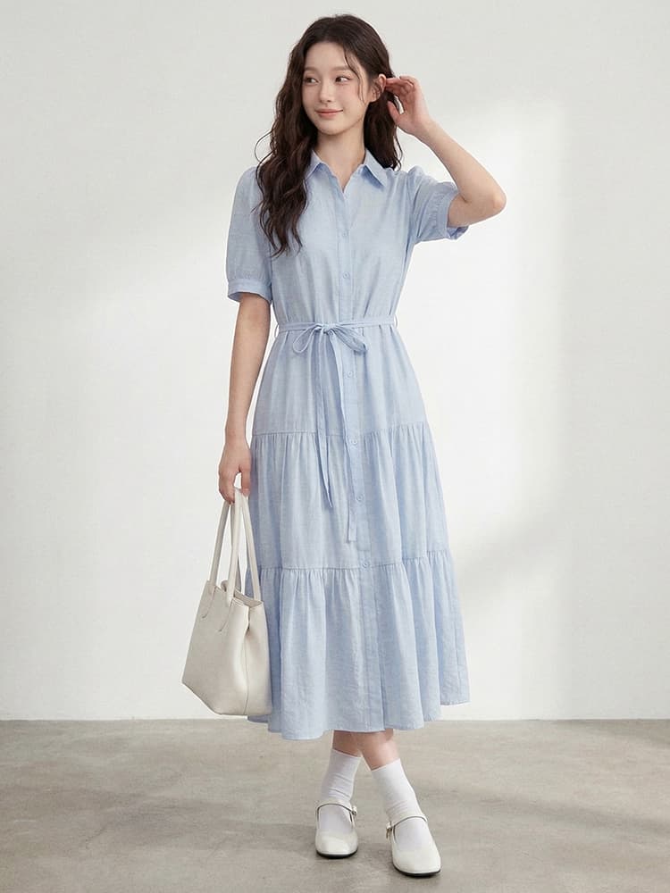 실사 빅 사이즈 여성 의류 l-4xl 히아신스 품격 파란색 여성 드레스 지방 mm 중간 길이 슬림해 보이는 치마 상세 이미지 8