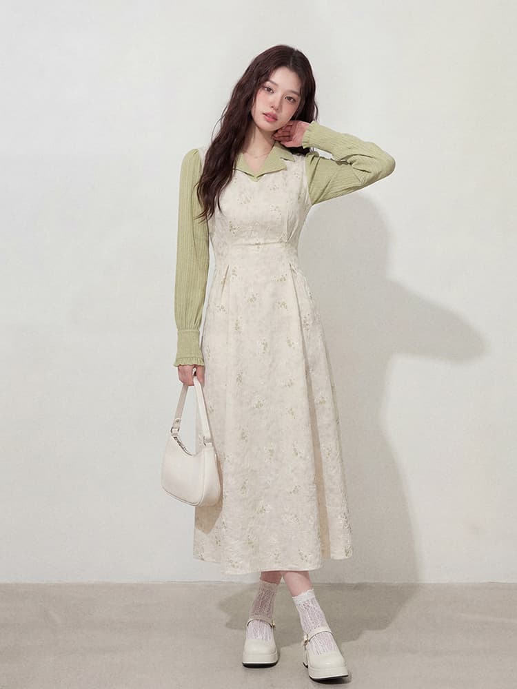 실사 l-4xl 빅 사이즈 여성 의류 긴팔 프랑스식 레트로 폴로 칼라 우아함 허리 수축 슬림해 보이는 품격 롱 코트 차 휴식 치마 상세 이미지 5