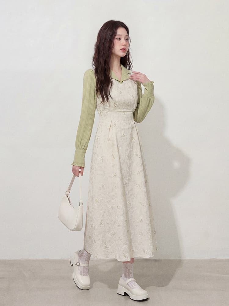 실사 l-4xl 빅 사이즈 여성 의류 긴팔 프랑스식 레트로 폴로 칼라 우아함 허리 수축 슬림해 보이는 품격 롱 코트 차 휴식 치마 상세 이미지 6