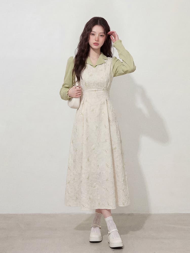 실사 l-4xl 빅 사이즈 여성 의류 긴팔 프랑스식 레트로 폴로 칼라 우아함 허리 수축 슬림해 보이는 품격 롱 코트 차 휴식 치마 상세 이미지 7