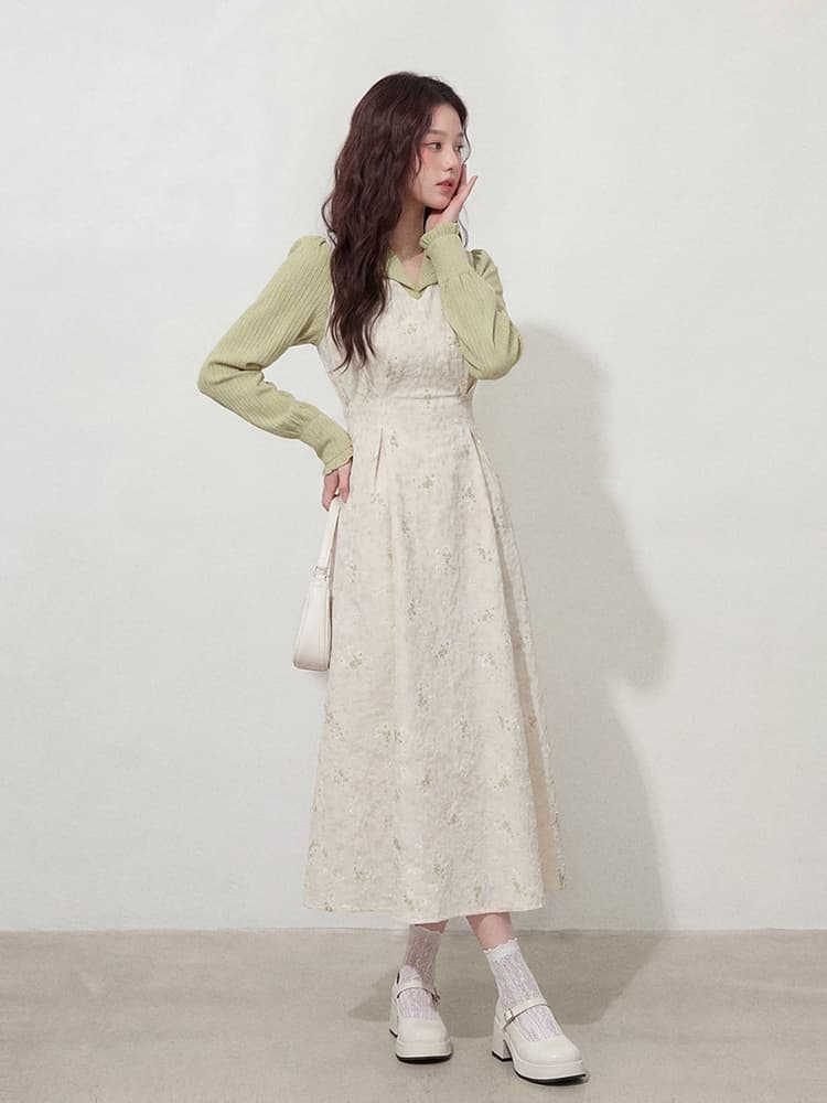 실사 l-4xl 빅 사이즈 여성 의류 긴팔 프랑스식 레트로 폴로 칼라 우아함 허리 수축 슬림해 보이는 품격 롱 코트 차 휴식 치마 상세 이미지 8