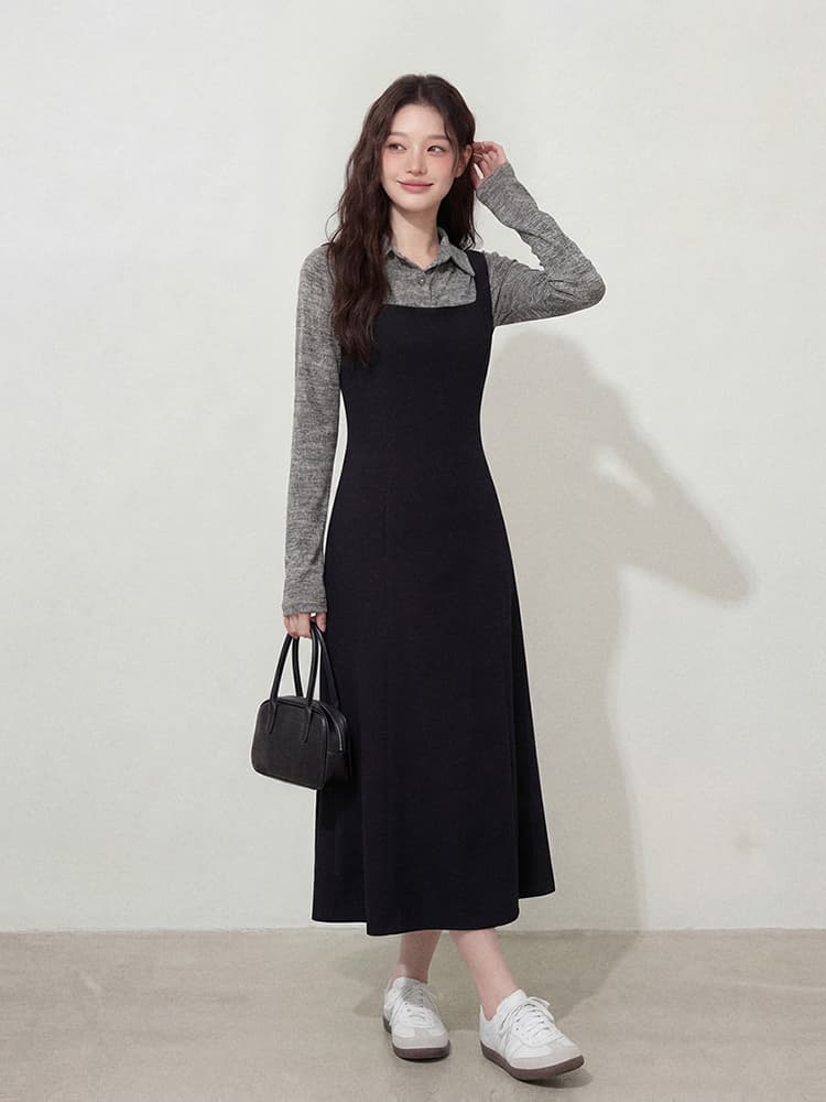 실사 l-4xl 빅 사이즈 여성 의류 이른 가을 셔츠 칼라 페이크 레이어드 긴팔 미니멀리즘 바람 순수한 한 마디 드레스 지방 mm 상세 이미지 7