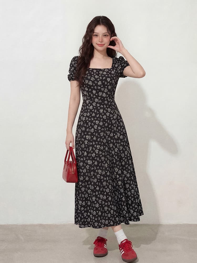 실사 빅 사이즈 여성 의류 프랑스식 복잡한 고대 칼라 달빛 꽃 드레스 지방 mm 숨기기 고기 슬림해 보이는 스커트 스커트 여성 이미지 4