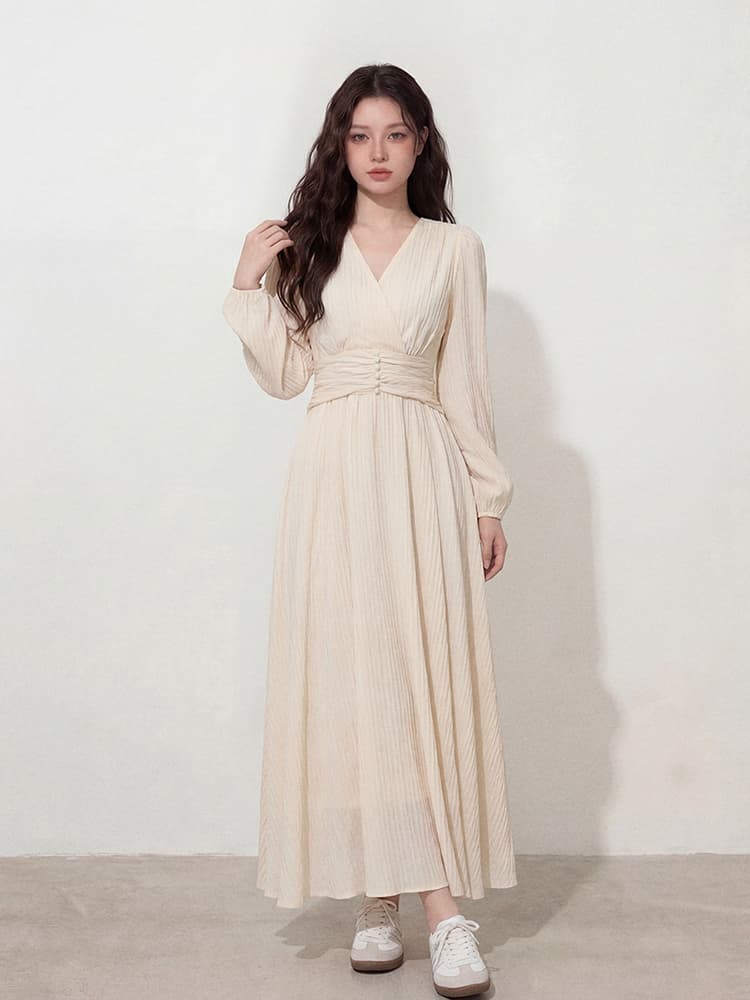 실사 빅 사이즈 여성 의류 프랑스식 부드러운 낭만주의 비틀림 디자인 드레스 우아함 품격 슬림해 보이는 요정 가스 롱 스커트 상세 이미지 6