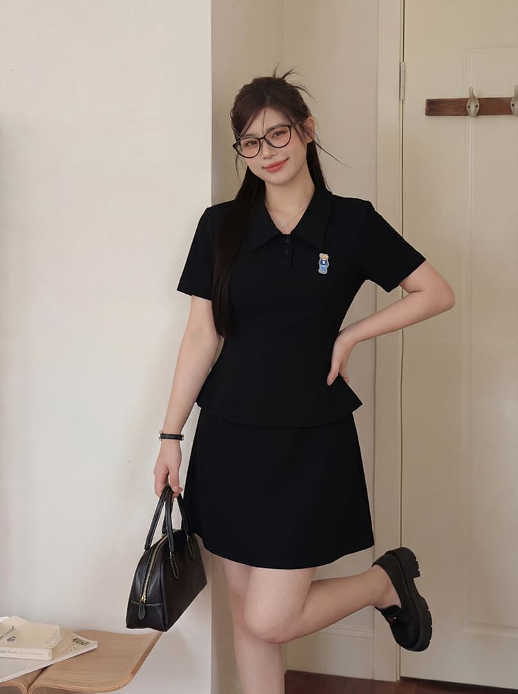 실사 s-4xl 여름 빅 사이즈 마이크로 지방 mm 캐주얼 세트 외국 가스 반팔 POLO 셔츠 티셔츠 슬림해 보이는 반신 스커트 상세 이미지 4