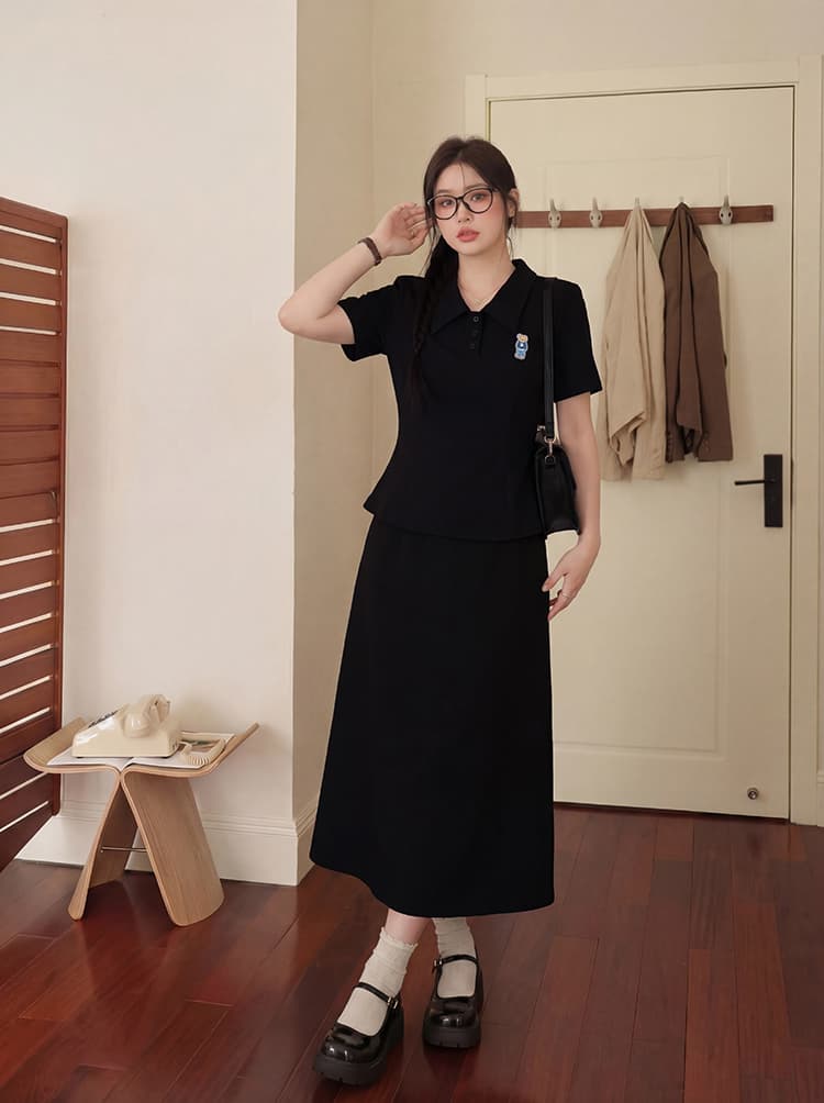 실사 s-4xl 여름 빅 사이즈 마이크로 지방 mm 캐주얼 세트 외국 가스 반팔 POLO 셔츠 티셔츠 슬림해 보이는 반신 스커트 상세 이미지 7