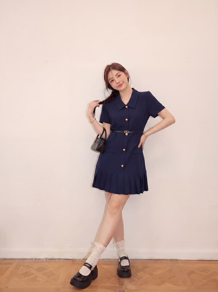 실사 s-4xl 품격 2026 여름 프랑스식 사소한 플리츠 치마 마이크로 지방 mm 허리 수축 반팔 드레스 상세 이미지 7