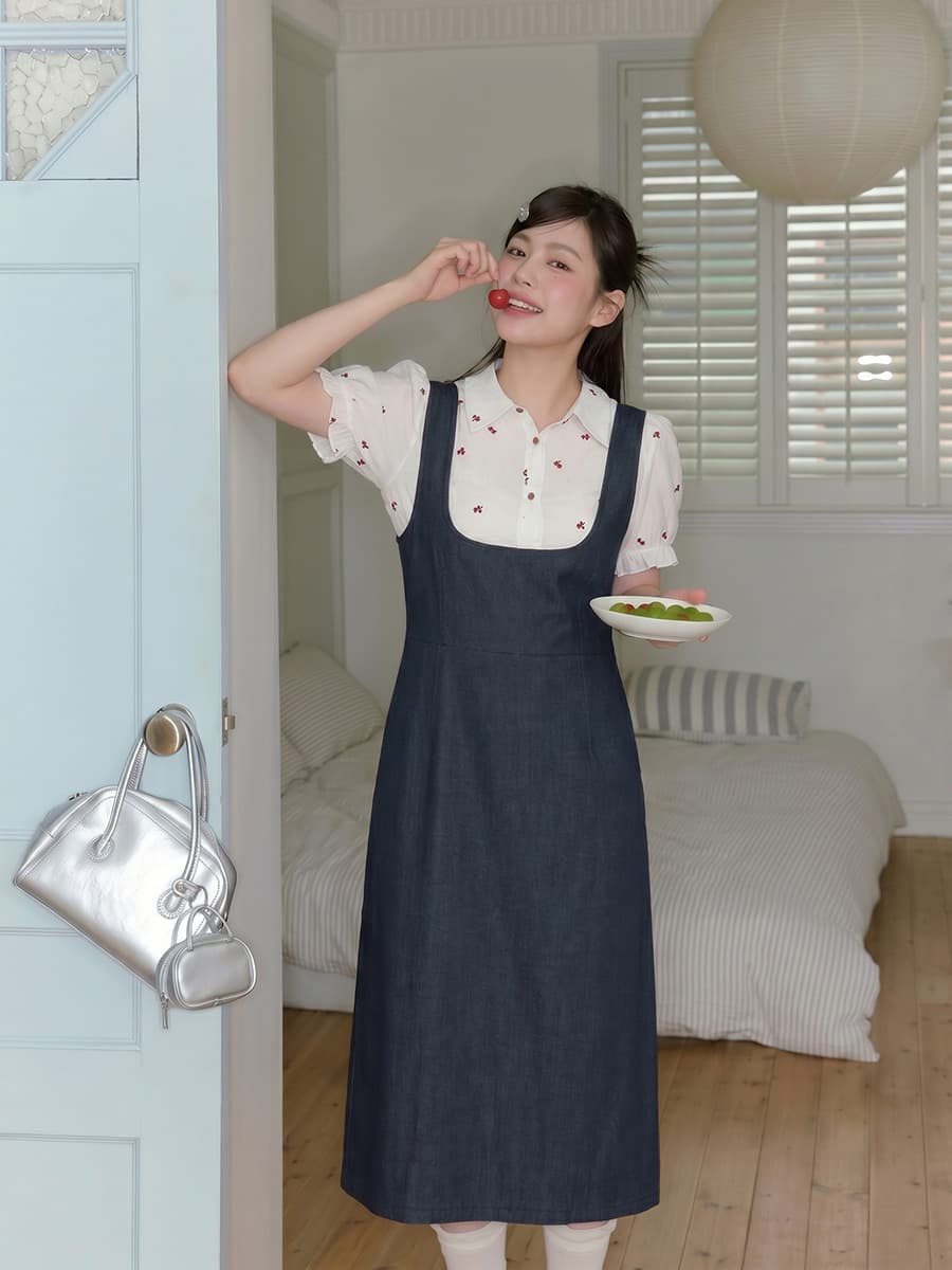 실사 빅 사이즈 여성 의류 품격 부드러운 프릴 셔츠 멜빵 드레스 여름 새로운 캐주얼 투피스 세트 상세 이미지 2