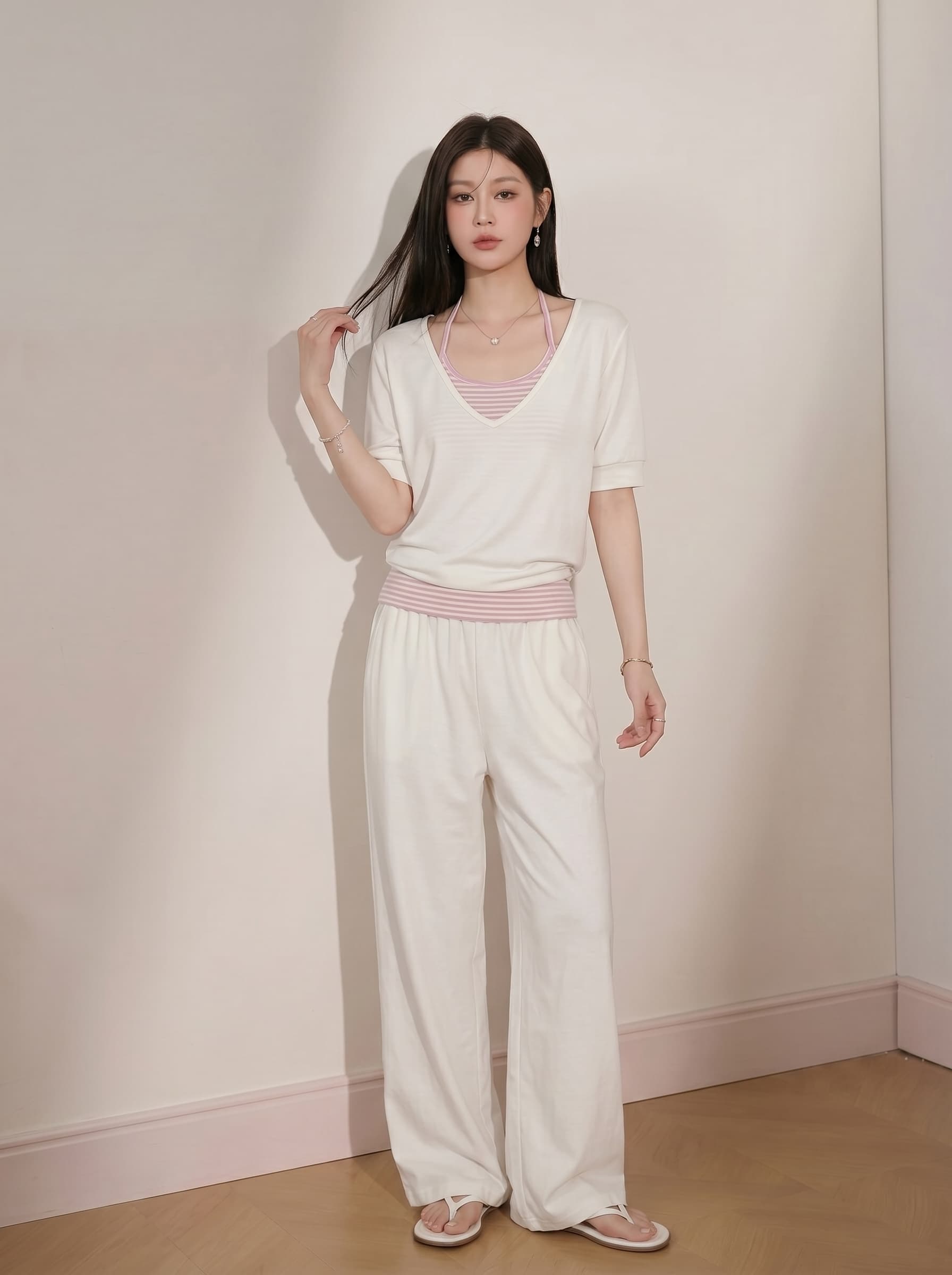 빅 사이즈 화이트 V넥 반팔 티셔츠 여성 여름 착용 가져 가라. 새로운 루즈핏 캐주얼 블라우스 중간 소매 아름다운 맨위 트렌디 상세 이미지 2
