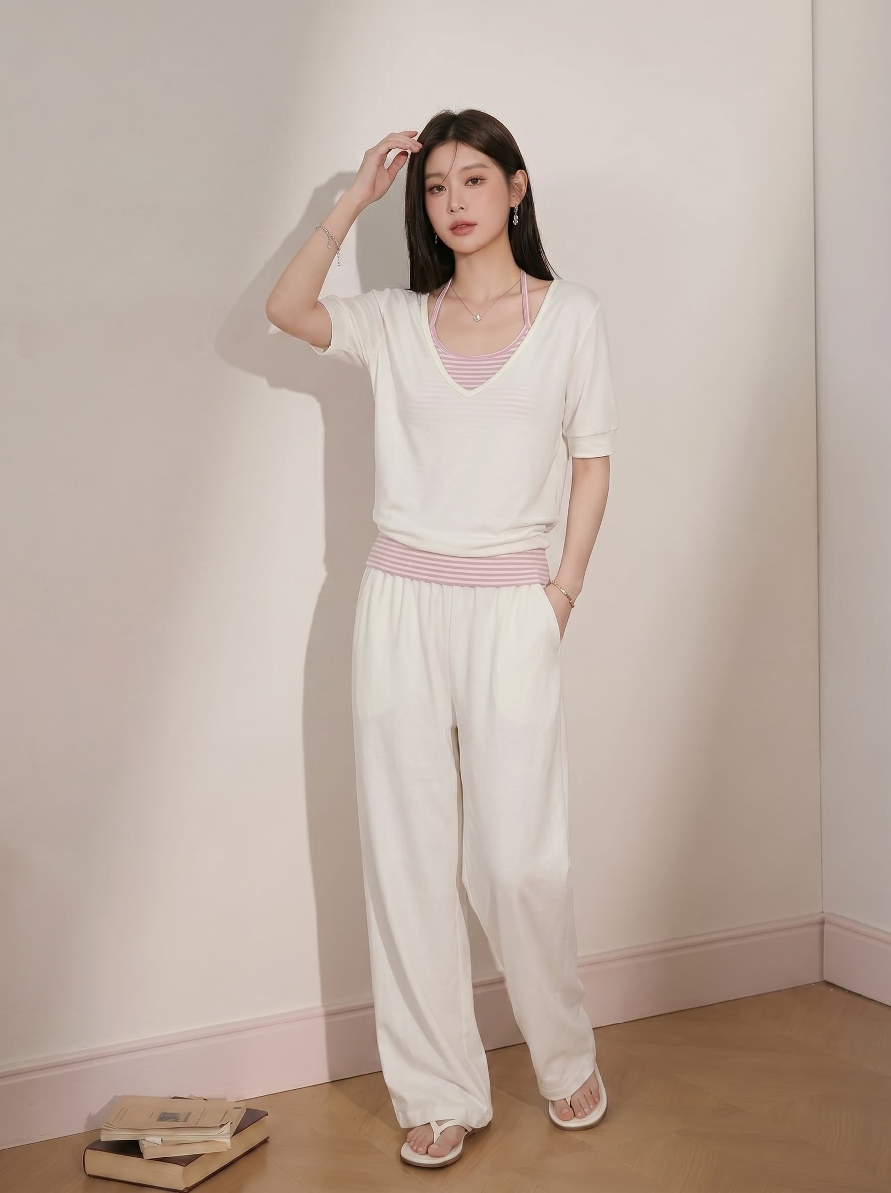빅 사이즈 화이트 V넥 반팔 티셔츠 여성 여름 착용 가져 가라. 새로운 루즈핏 캐주얼 블라우스 중간 소매 아름다운 맨위 트렌디 상세 이미지 3